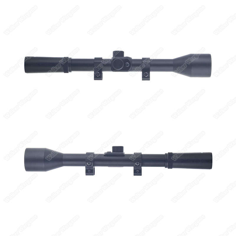 4X28 Plastic Rifle Scope Black Fine Duplex Gloss Reticle with Rings. 727