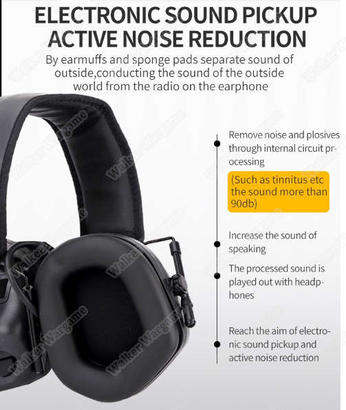 WST M31 Noise Reducing Headset Electronic Hearing Protector Black