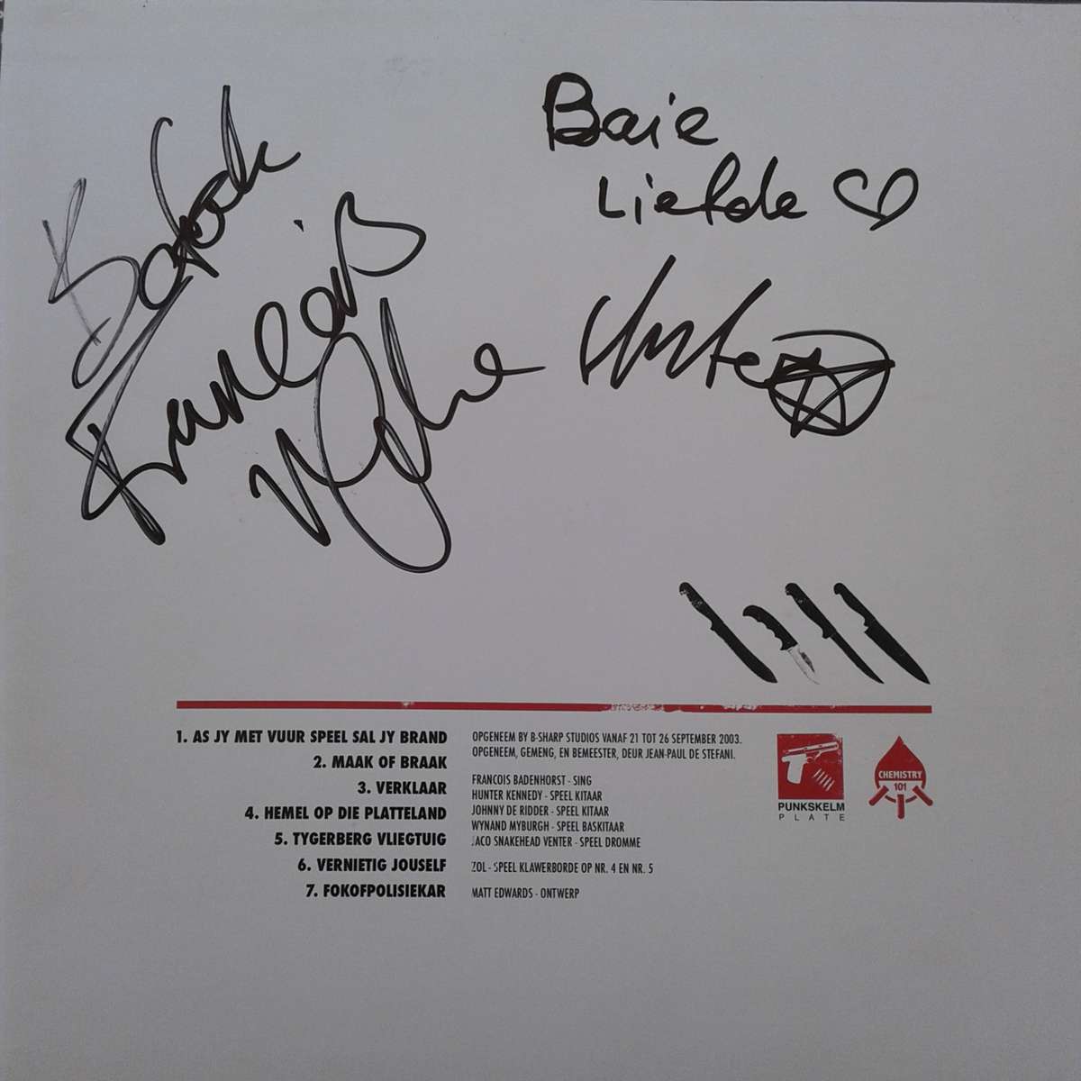 VINYL - Fokofpolisiekar - As Jy Met Vuur Speel Sal Jy Brand (10 inch Red Vinyl - AUTOGRAPHED) (2013)