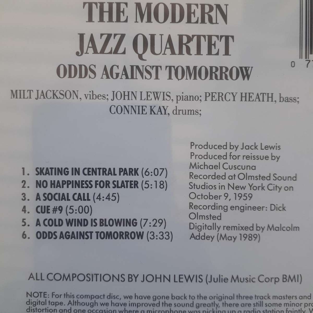 The Modern Jazz Quartet - Music From "Odds Against Tomorrow" [Import CD] (1990)