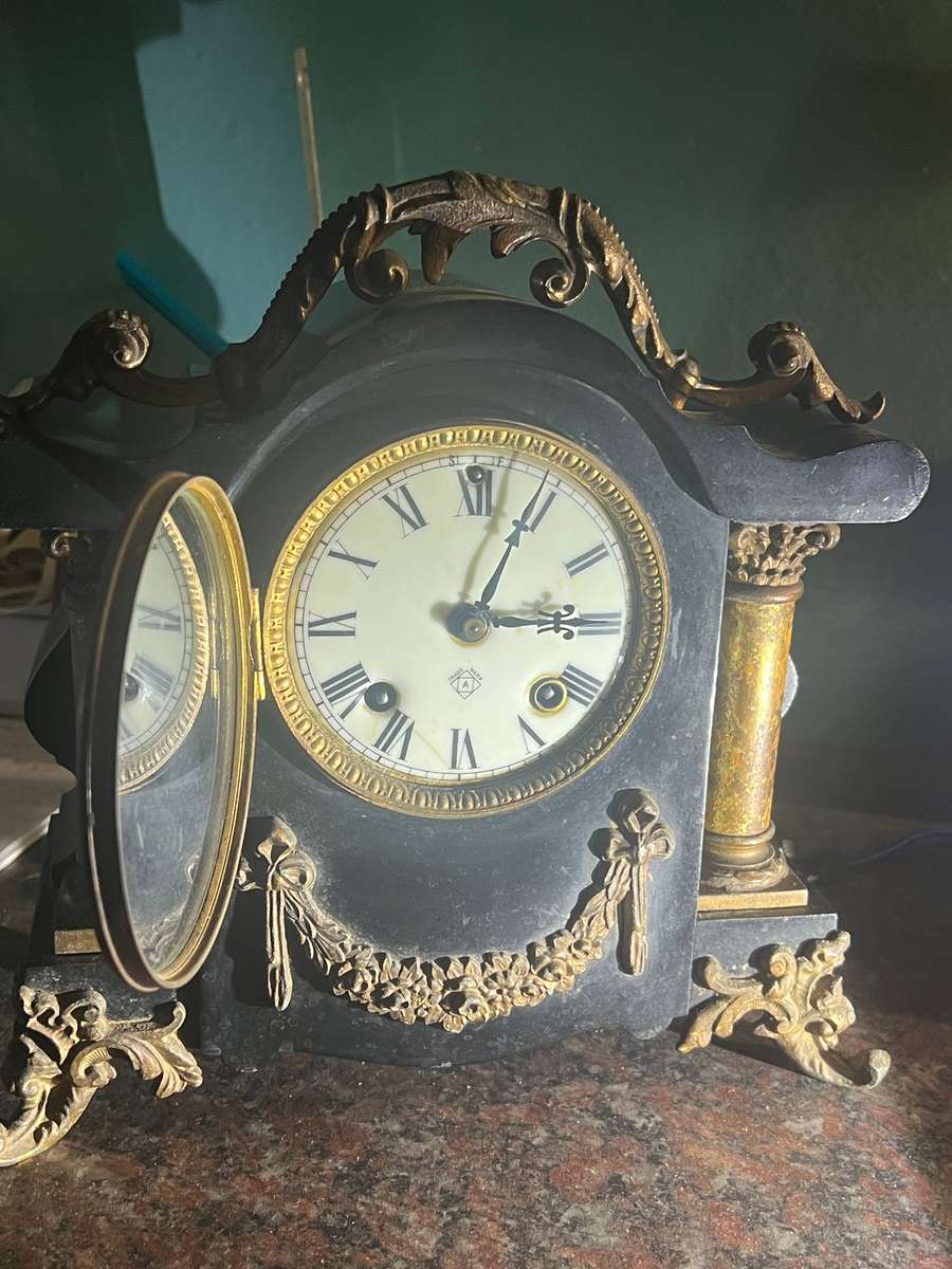 Ansonia Mantel Clock - Rare Black Marble Antique