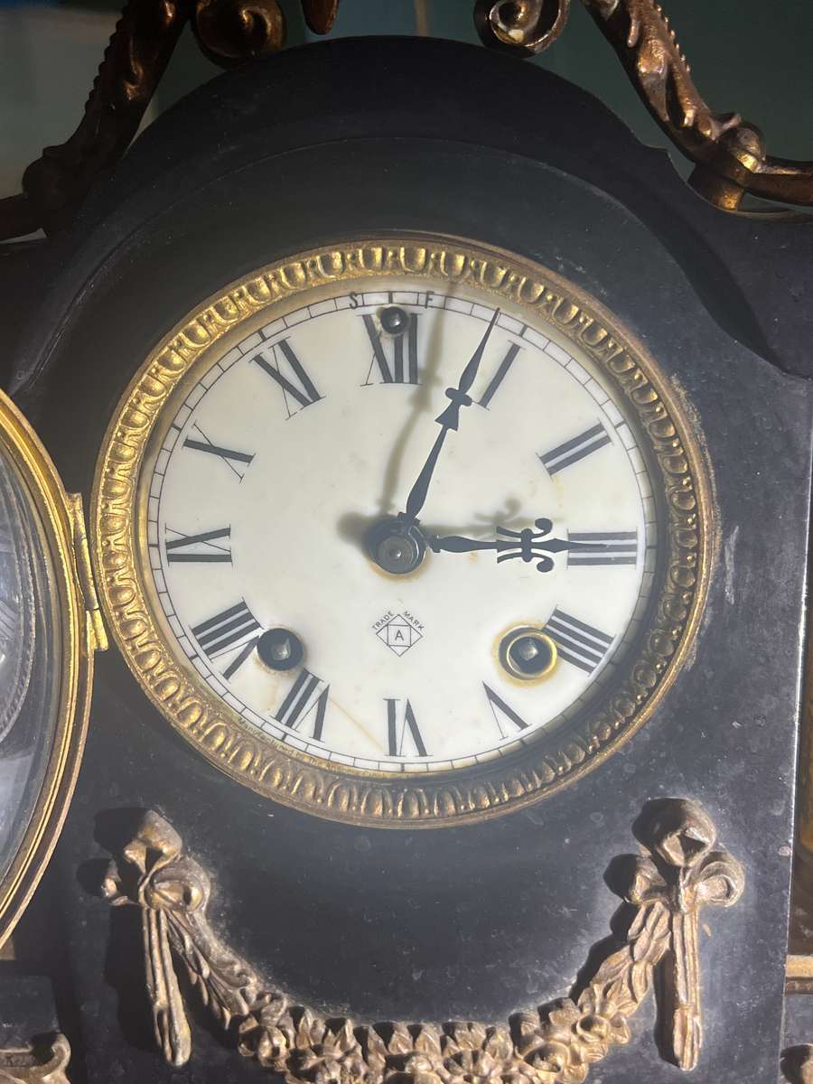 Ansonia Mantel Clock - Rare Black Marble Antique