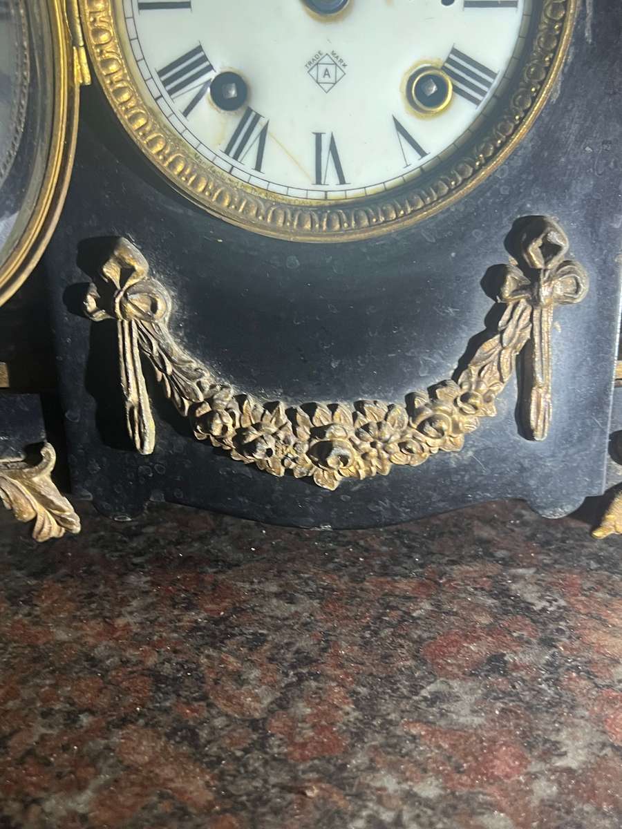 Ansonia Mantel Clock - Rare Black Marble Antique