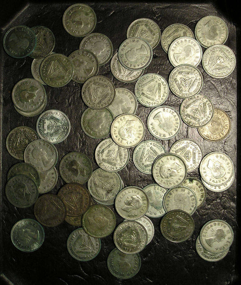 SA Union: 58 x Silver (50%) Three Pence / Tickey Coins * Bid per coin to take all 58 *