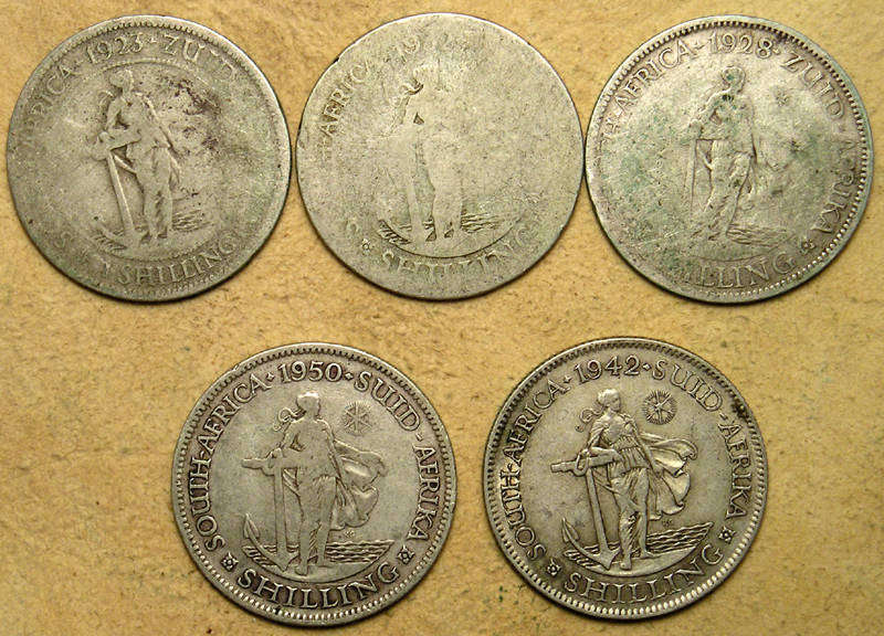 SA Union: 5 x Silver (80%) Shillings * Bid per coin to take all 5 *