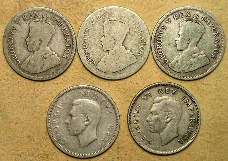 SA Union: 5 x Silver (80%) Shillings * Bid per coin to take all 5 *
