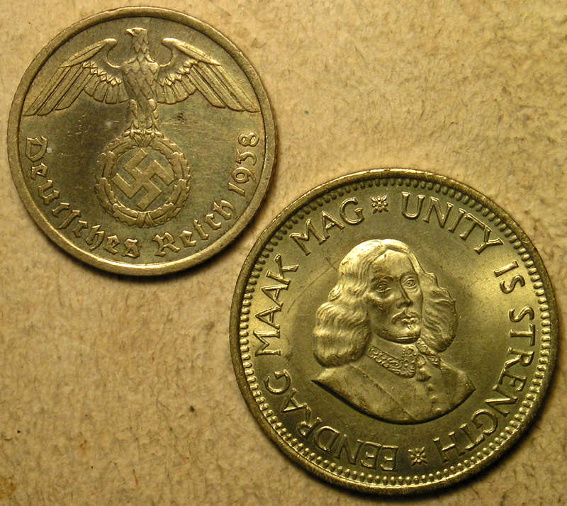 Nazi Germany: 1938 10 Pfennig + RSA: 1964 1/2 Cent * High Grade *
