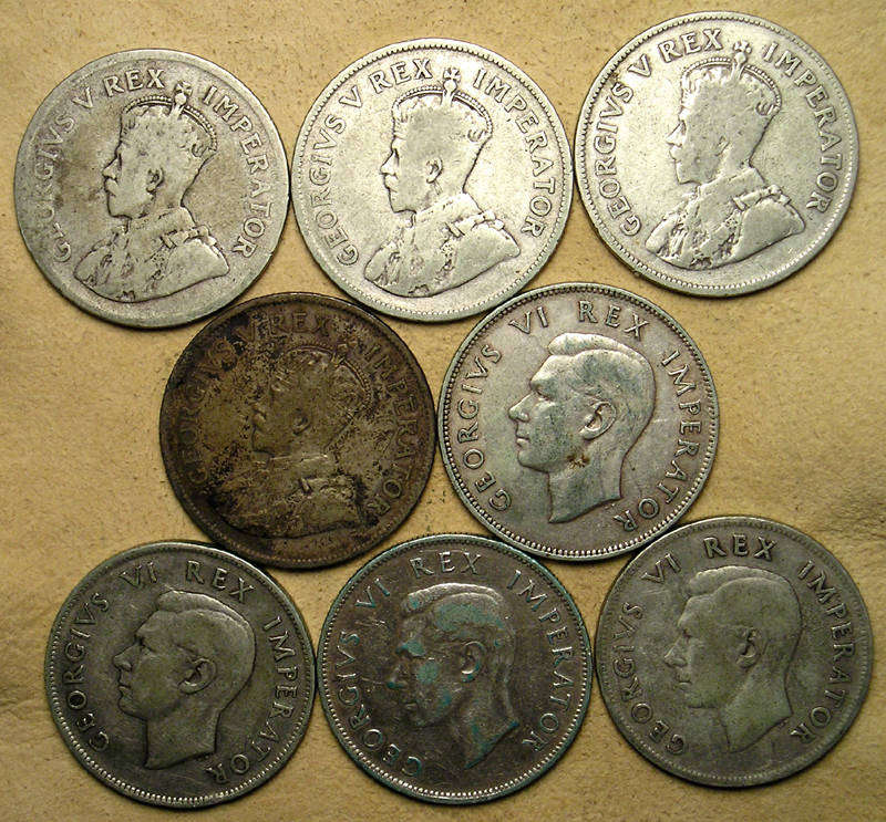 SA Union: Eight (x8) Silver (80%) 2.5 Shillings / Halfcrown * Bid per coin to take all 8 *