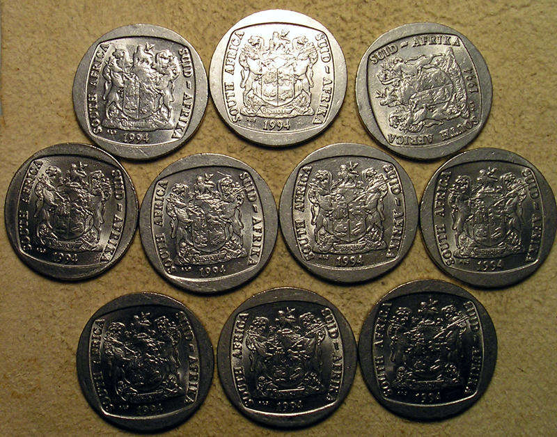 Ten (x10) 1994 Mandela Inauguration 5 Rand Coins * HIGH GRADE * Bid per Coin to Take All Ten *