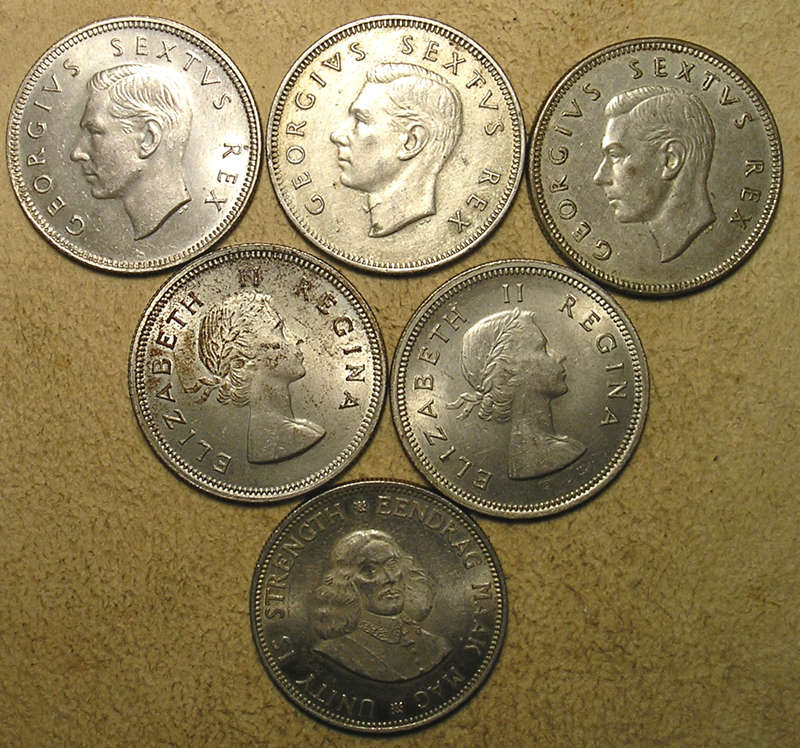 SA Union/RSA: 6 x Silver (50%) 2 Shillings/20 Cents * Bid per Coin to take All *