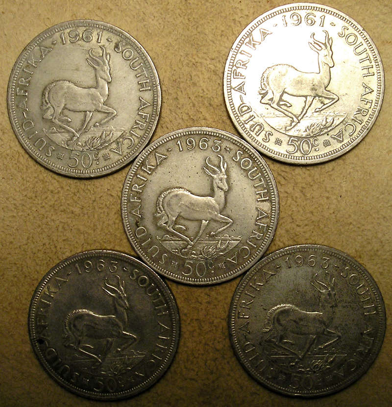 SA Republic: Five (x5) Silver (50%) 50 Cents* Bid per Coin to Take All *