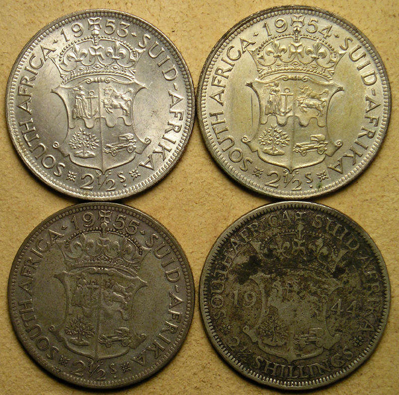 Union 1944, 1953, 1954, 1955 Silver 2 1/2 Shillings