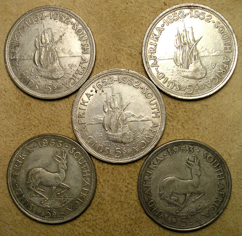 SA Union: Five (x5) Silver (50%) 5 Shillings * Bid per Coin to Take All *