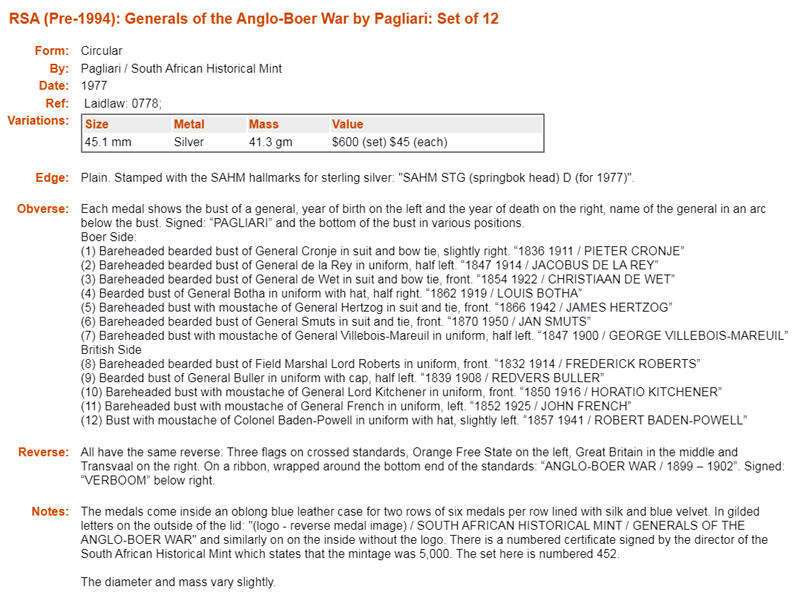 Generals of the Anglo-Boer War 1977: Silver Medal for the British General French