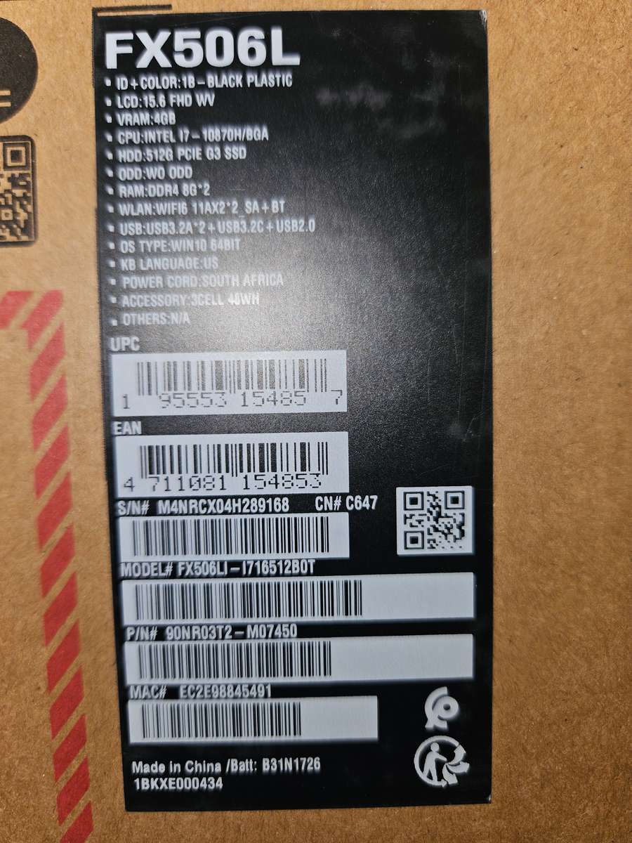 ASUS TUFFGAMING GAMING LAPTOP 16GB RAM/512 SSD