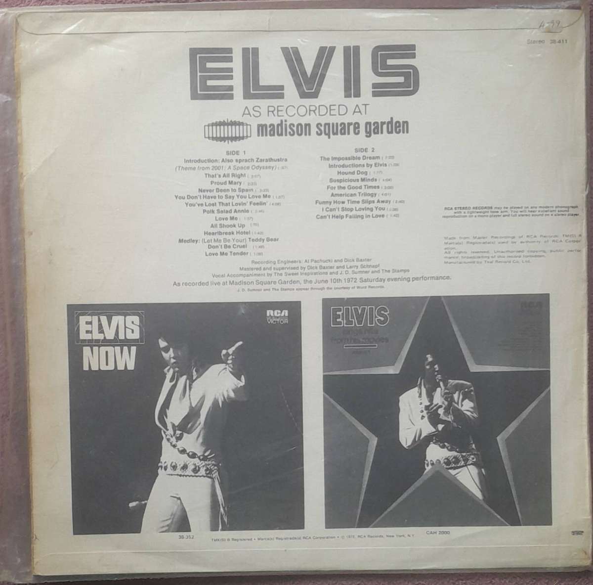 Elvis As Recorded At Madison Square Garden Vinyl