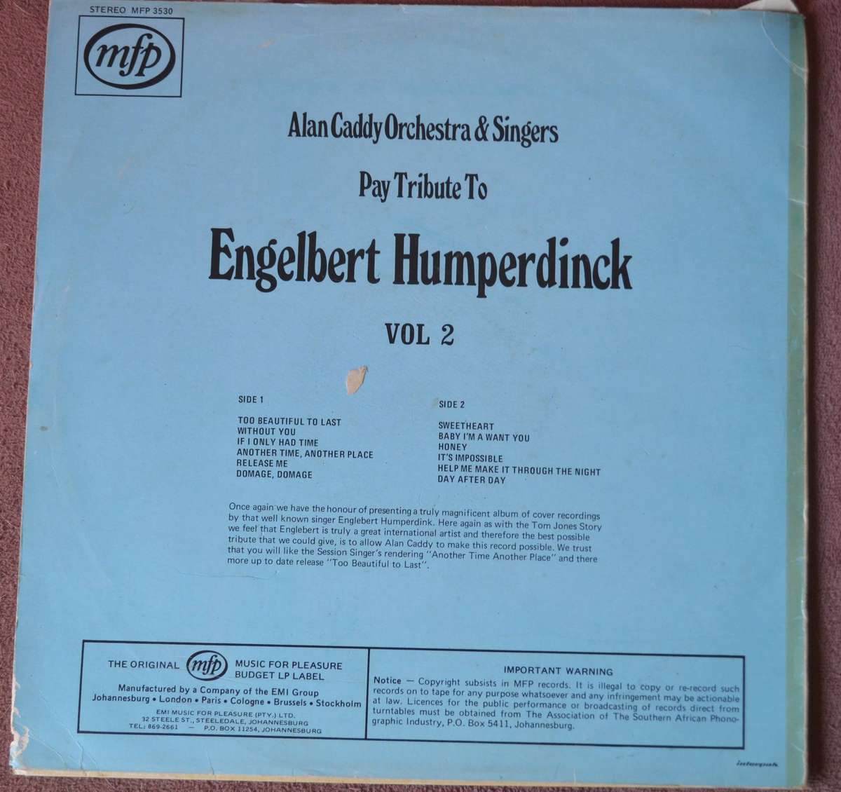 Tribute to Engelbert Humperdinck Vinyl