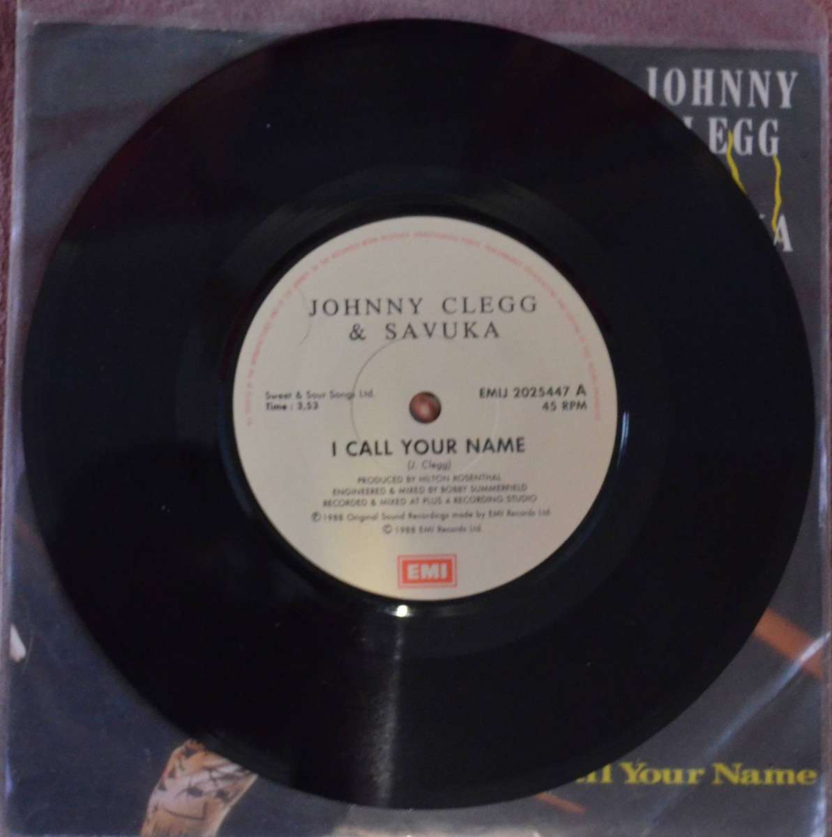 Johnny Clegg and Savuka I Call Your Name 7 inch Vinyl