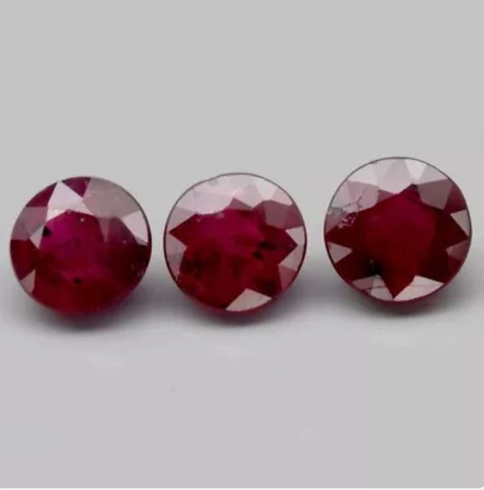 3pcs Lot 1.10ct t.w Natural Round Red Ruby - Your bid is for all 3 pieces