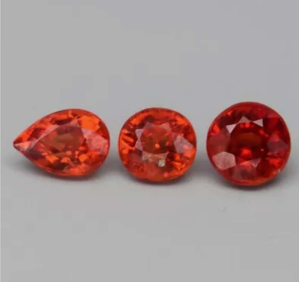 3 Piece Lot 1.82ct t.w Round and Pear Cut Natural Spessartite Garnet