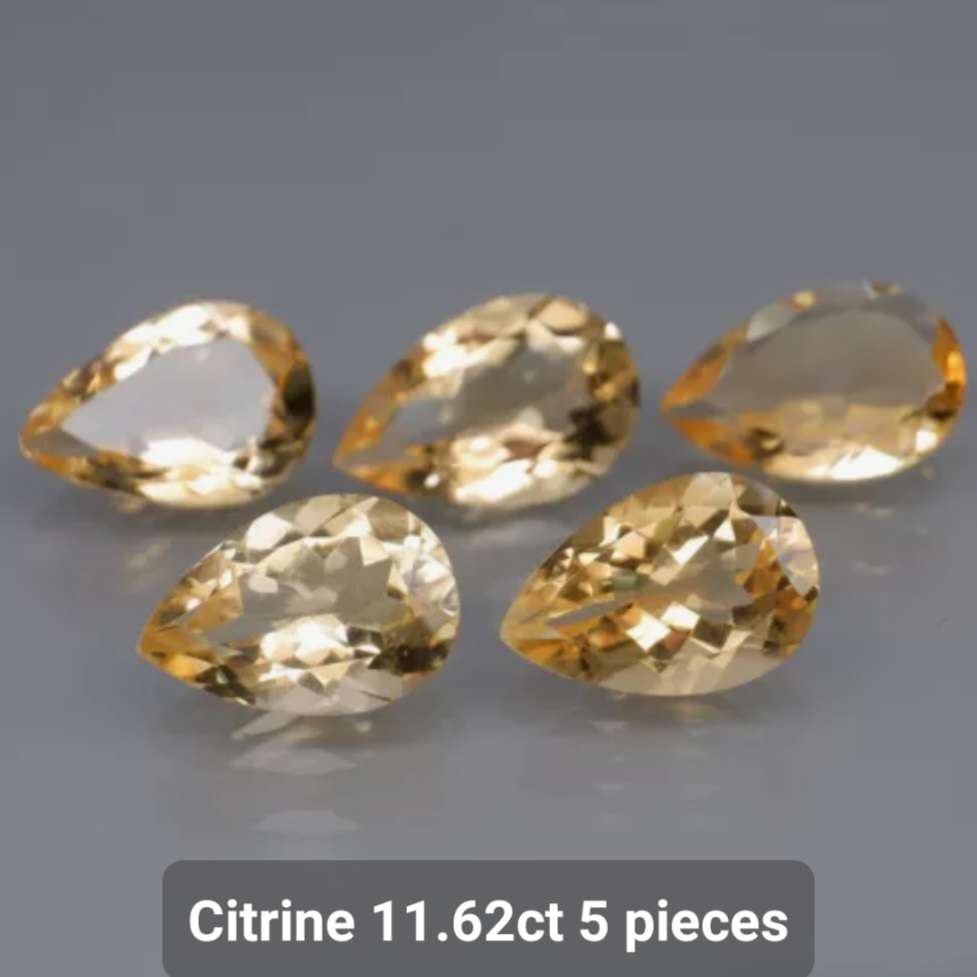 5 piece Lot Natural Pear Cut Citrine - your bid is for all 5 pieces