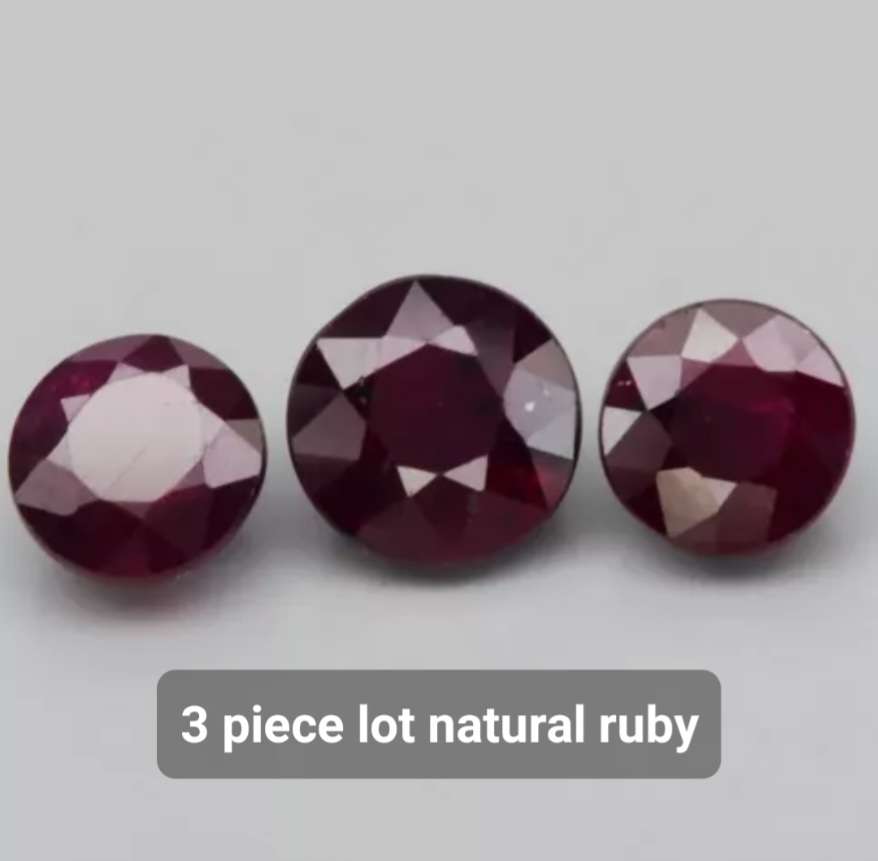 3 piece Lot Natural Round Cut Ruby