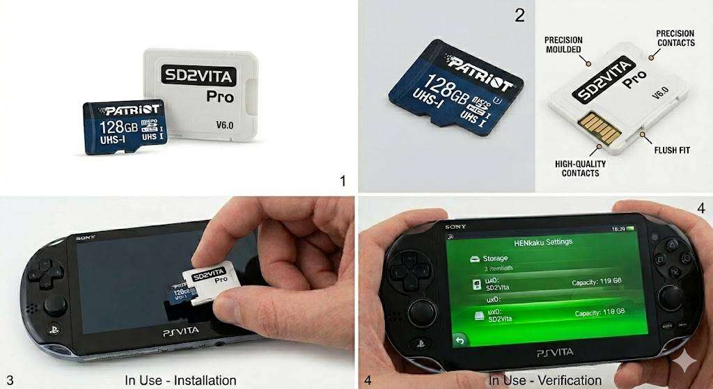 SD2Vita Pro Adapter + 128GB Patriot MicroSD Card Bundle