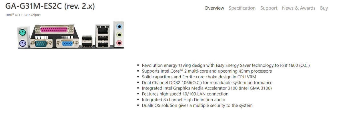 Gigabyte MB GA-G31M-ES2C (rev. 2.x) + 4GB RAM + Intel CPU Combo