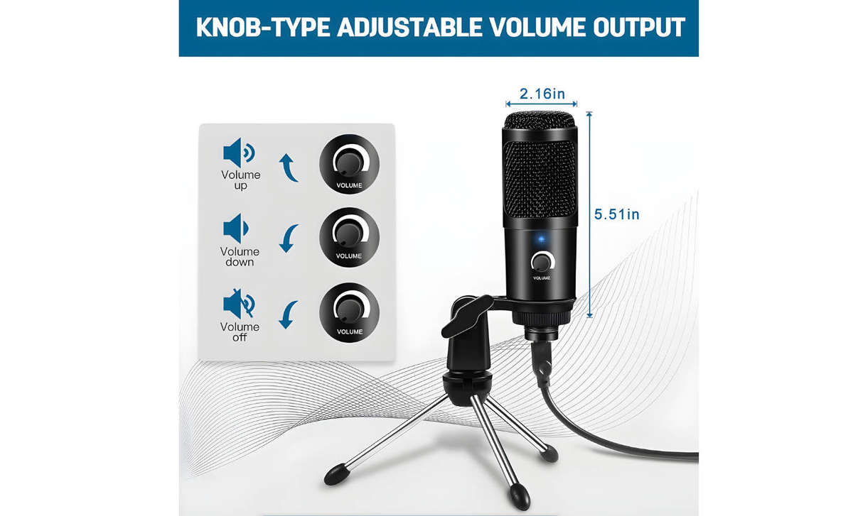 Tabletop USB Microphone  Foldable Portable Podcast Condenser Studio Mic