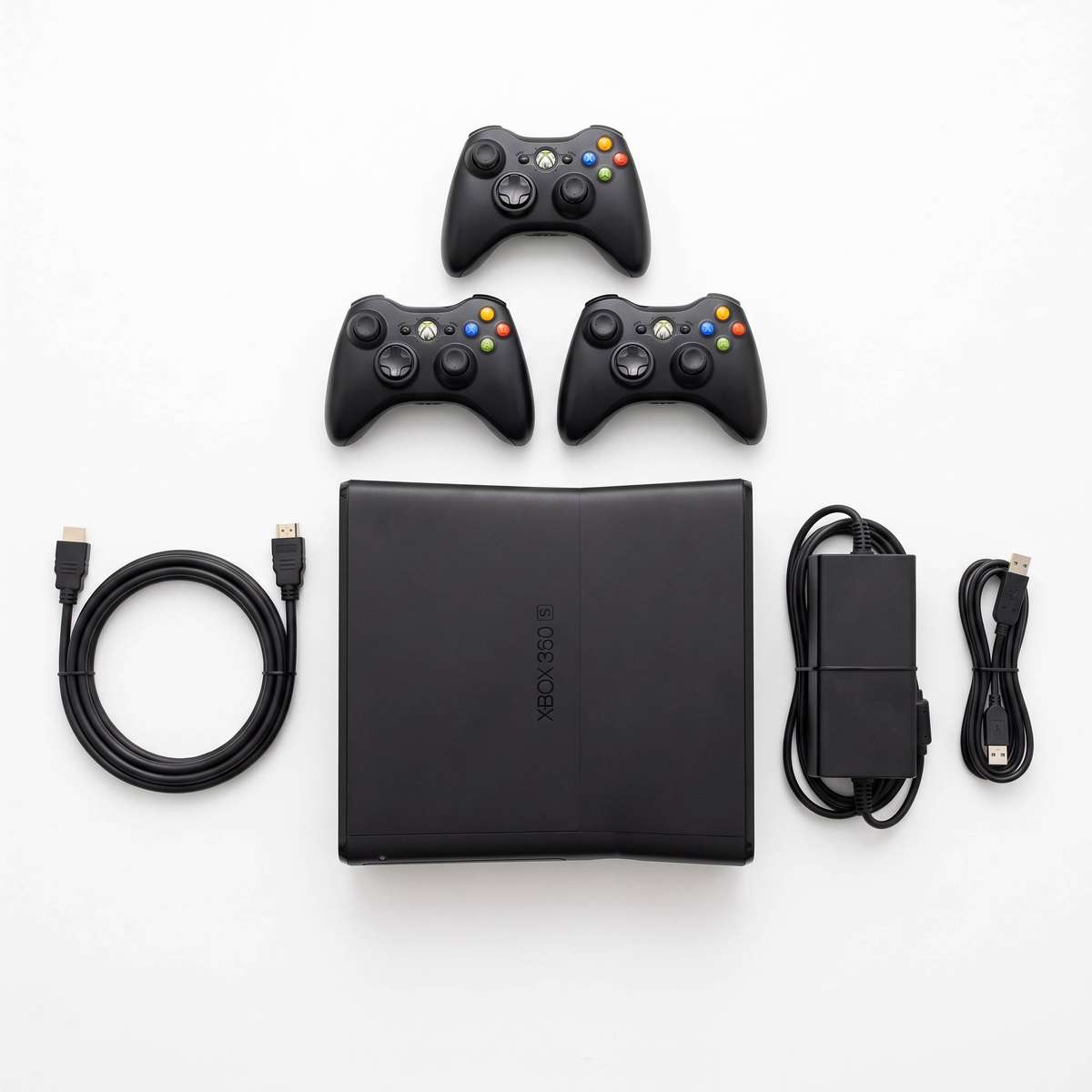 Microsoft Xbox 360 S (Slim) 250GB + 3 Controllers Bundle)-Tested & Ready to Play