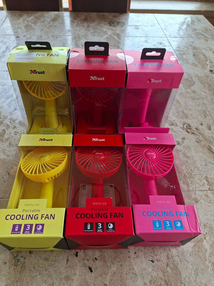 Trust Ventu Go Portable Fans  2 Pink, 2 Yellow, 2 Red  Damaged Boxes, Brand New  R1.00 No Reserve