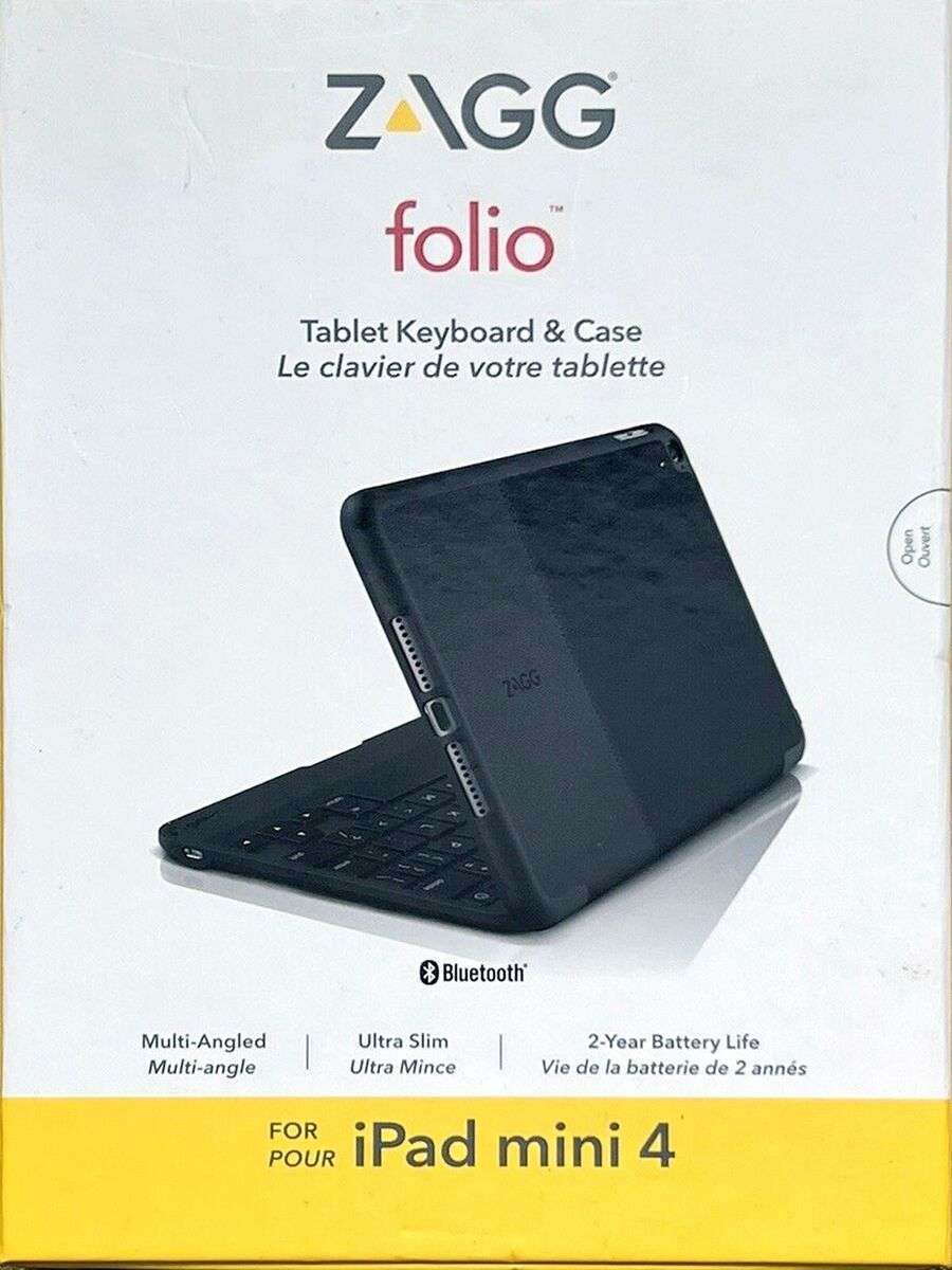 ZAGG Folio Case, Hinged with Backlit Bluetooth Keyboard for iPad Mini 4 - Black