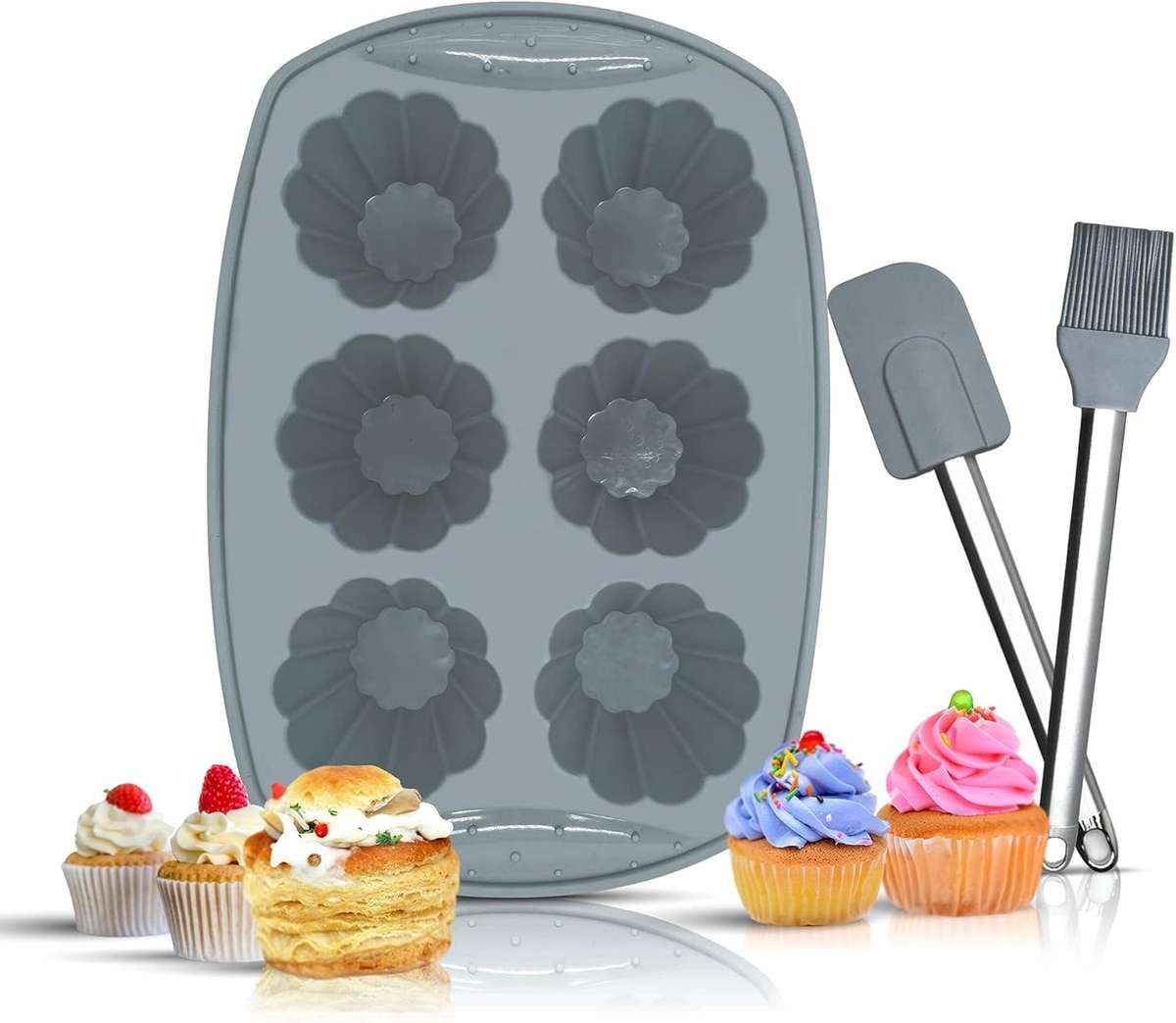 NiChef Silicone Muffin Trays with Spatula and Brush for 36 Cups