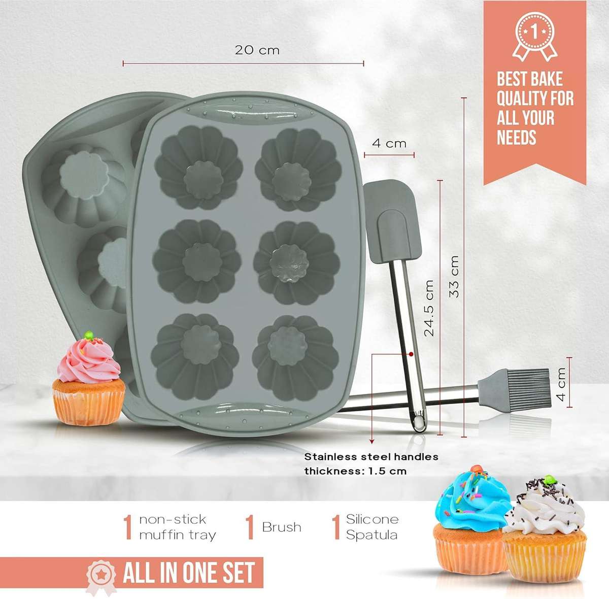 NiChef Silicone Muffin Trays with Spatula and Brush for 36 Cups