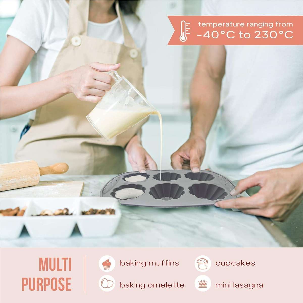 NiChef Silicone Muffin Trays with Spatula and Brush for 36 Cups