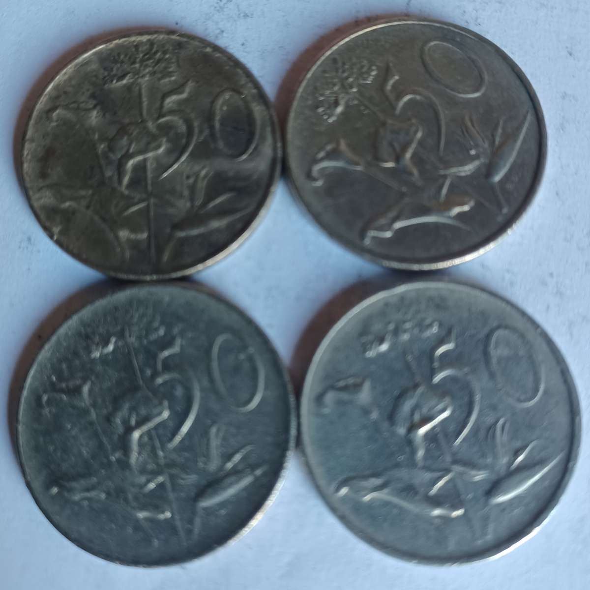 Old RSA 50 Cent Coins (1987, 1977(2), 1988)