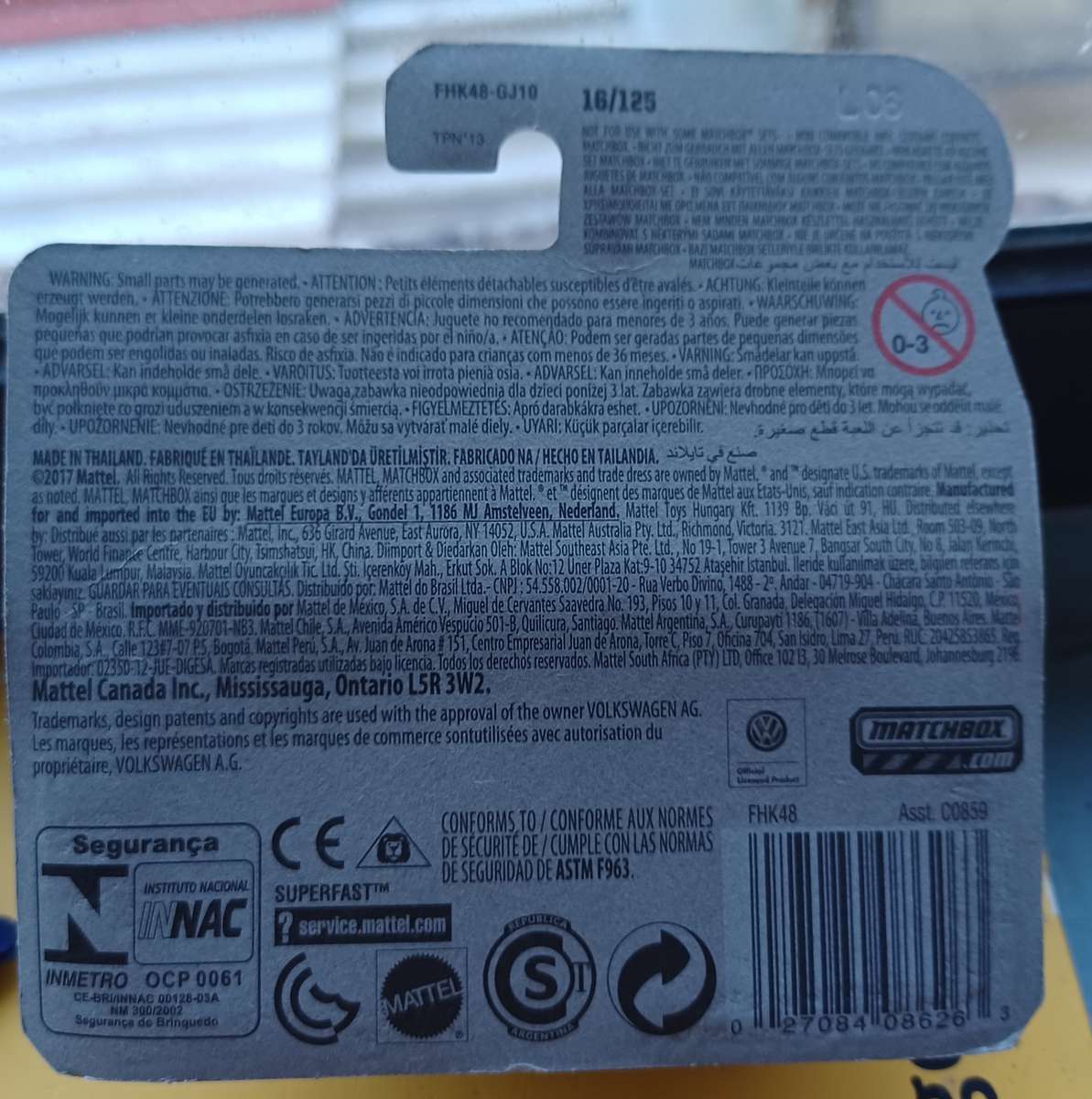 2017 Matchbox No16/125 '62 Volkswagen Beetle (Cracked blister)