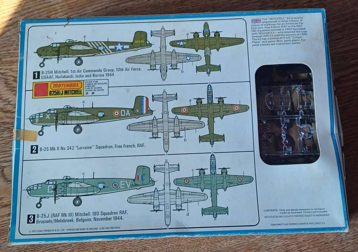 Matchbox Model Kit ~ PK405 ~ 1-72 Scale ~ B25H/J Mitchell