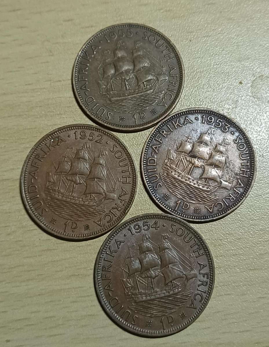 1952, 1953, 1954, 1955  ~ 1D Penny  ~ South Africa