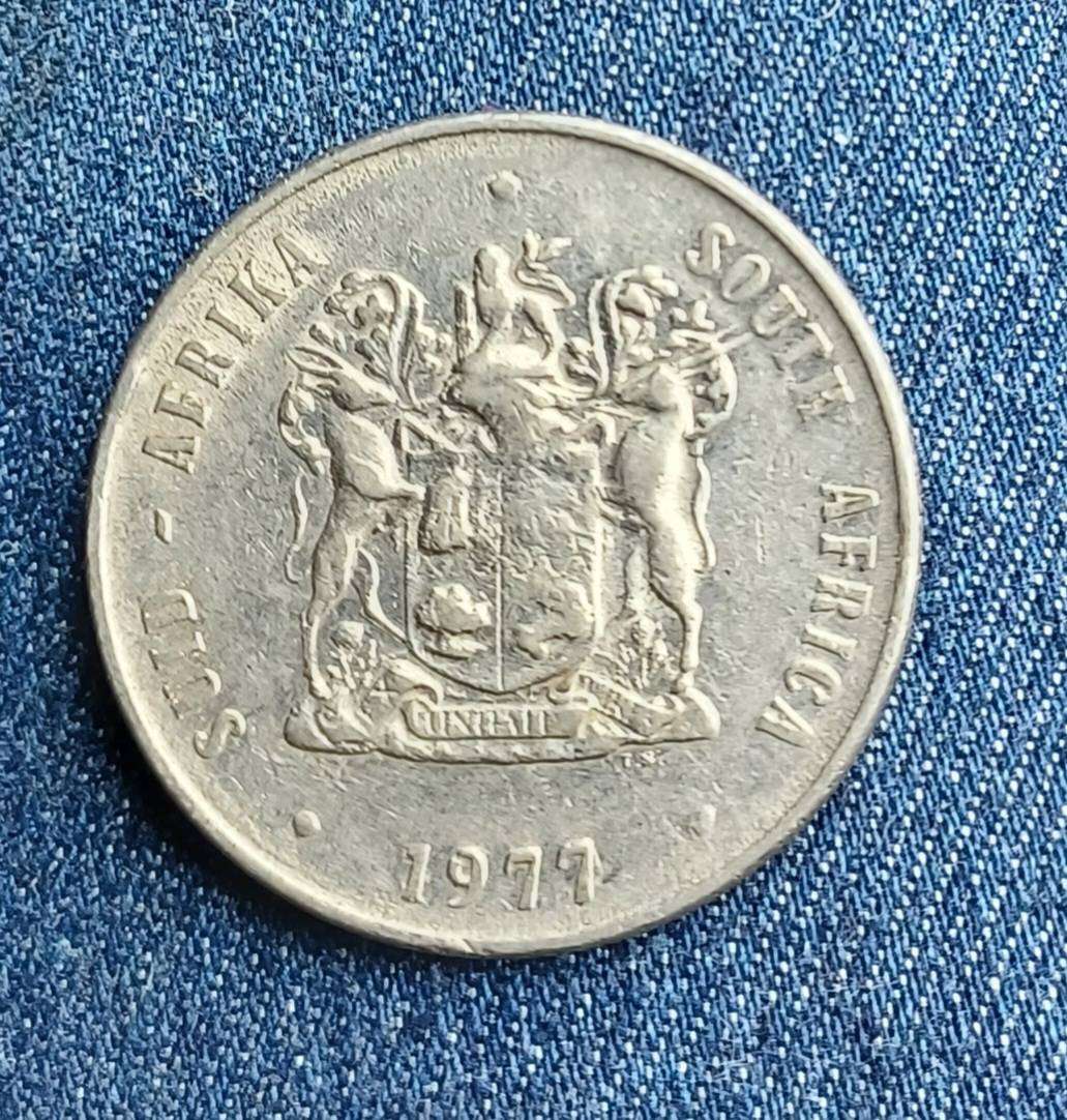 1977 Nickel  one  Rand ~ South Africa Springbok