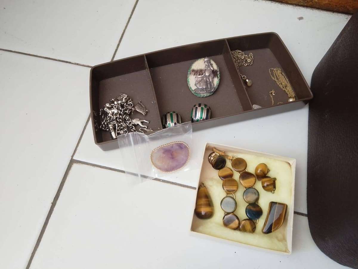 Vintage Monarch Vanity/Jewelry case with vintage costume jewelry and Brooches