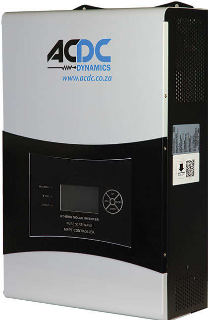 ACDC DYNAMICS HYBRID SOLAR 3KVA INVERTER*POWERS ON(FAN ERROR)ONE FAN BROKEN)