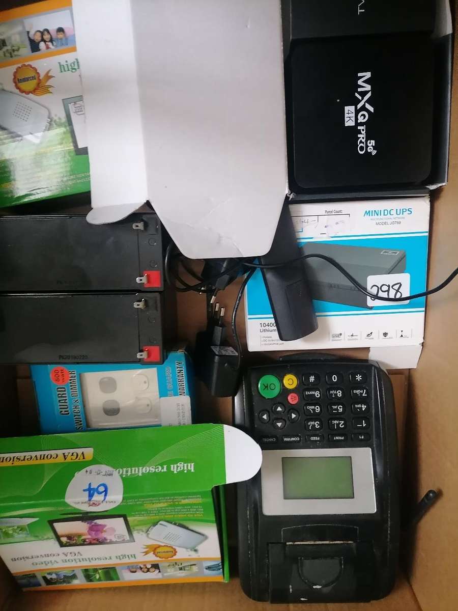 *LOT OF electronics*smart tv box,ups batteries,vga converters,ups,dimmer switch etc*sold as is
