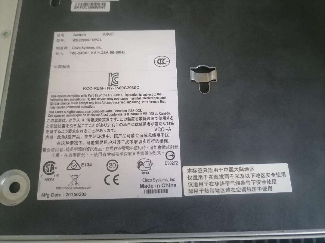 Cisco Catalyst PoE Network Switch. PN: WS-C2960C-12PC-L.