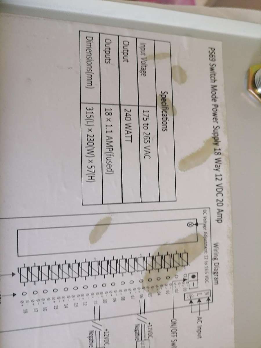 Power Supply CCTV 18 Way 12VDC 20 Amp PS69