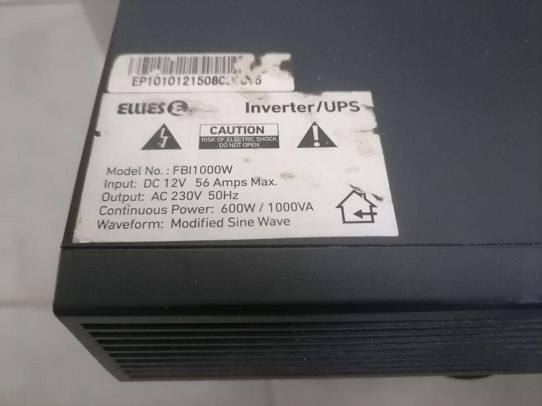 Ellies 1000VA/600W INVERTER WITH DELKOR 1150K BATTERY