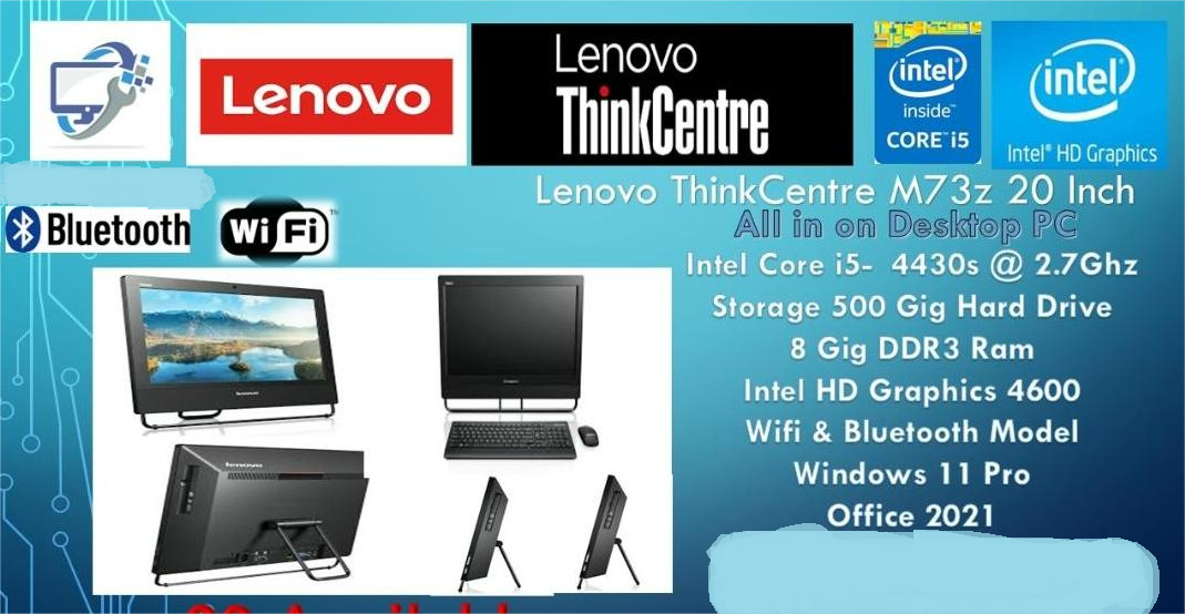i5 AIO LENOVO 4TH GEN 8GB RAM ,500GB HDD,WIFI,M73Z ALL IN 1 PC,W 10/OFFICE(INCL NEW KEYBOARD+MOUSE)