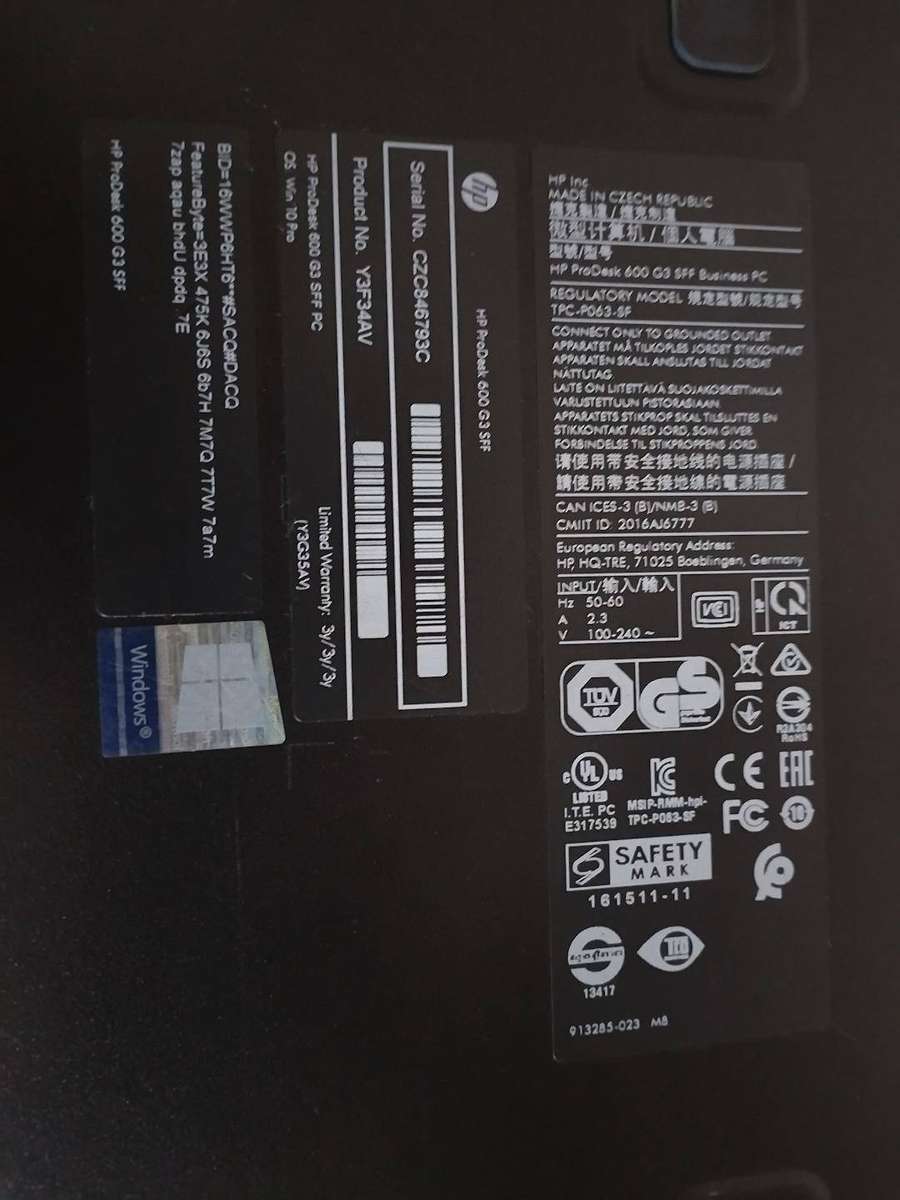 i5 (6ht Gen) HP ProDesk 600 G3 - SFF - Intel Core i5