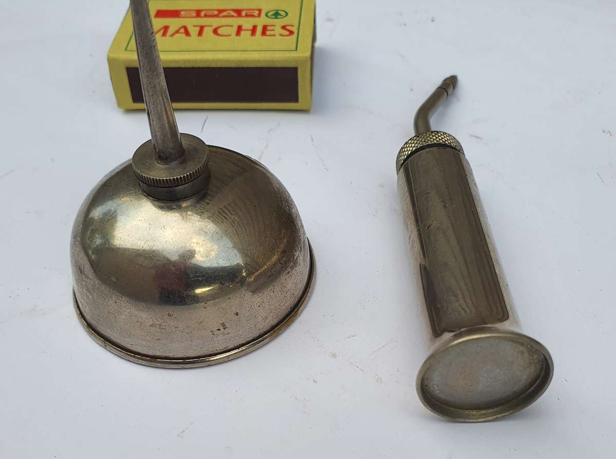 Perfect Pair of Vintage Oil Cans - 1 Brother and 1 Valve Spout by Muller & Co.