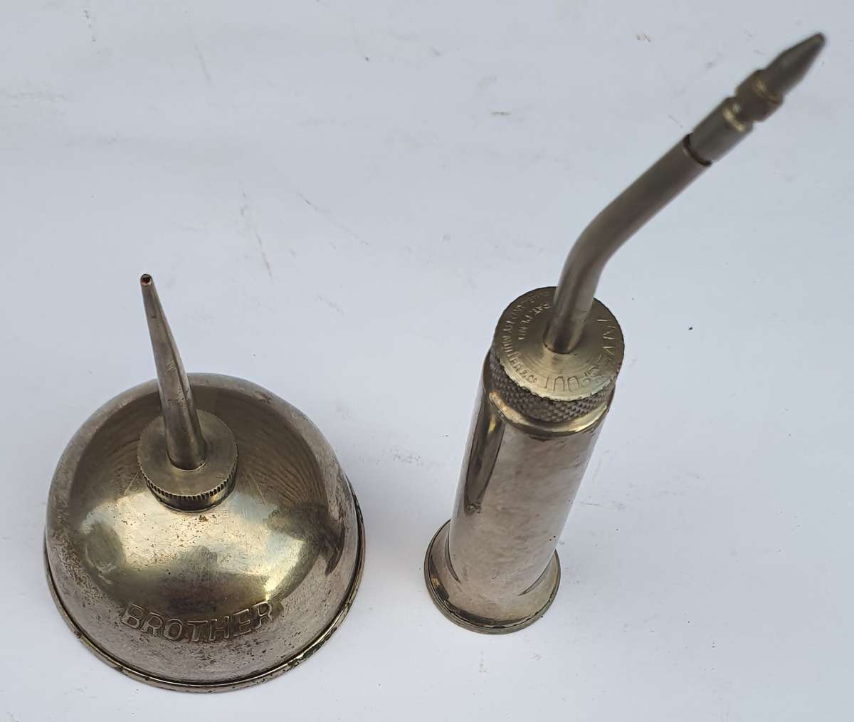 Perfect Pair of Vintage Oil Cans - 1 Brother and 1 Valve Spout by Muller & Co.